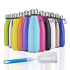 13 X SUN LOTUS METAL WATER BOTTLE VACUUM INSULATED WATER BOTTLE STAINLESS STEEL WATER BOTTLE DRINK FLASK LEAK PROOF KEEP HOT COLD DRINKS REUSABLE THERMO FOR GYM SPORTS, SKY BLUE  - TOTAL RRP £162: LO