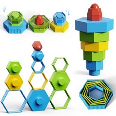 16 X ESYCOM BABY SENSORY MONTESSORI TOYS FOR 1 YEAR OLD BOYS GIFTS, STACKING BALANCE BUILDING BLOCKS LEARNING EDUCATIONAL SENSORY TOYS FOR AUTISM WITH COLOR MATCHING SORTING BIRTHDAY GIFTS FOR AGE 1
