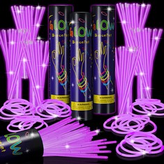 9 X HESTYA 300 PCS 8 INCH GLOW STICKS BULK NEON GLOW STICKS GLOW NECKLACES AND BRACELETS WITH CONNECTORS FOR KIDS ADULTS GLOW IN THE DARK PARTY CONCERT CHRISTMAS NEW YEAR CARNIVAL, PURPLE  - TOTAL RR
