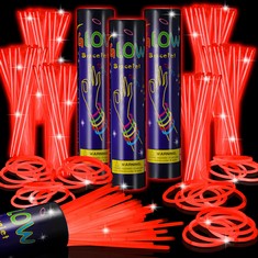 4 X HESTYA 300 PCS 8 INCH GLOW STICKS BULK NEON GLOW STICKS GLOW NECKLACES AND BRACELETS WITH CONNECTORS FOR KIDS ADULTS GLOW IN THE DARK PARTY CONCERT CHRISTMAS NEW YEAR CARNIVAL, RED  - TOTAL RRP £