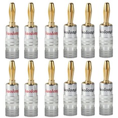 18 X BAOLONG KING BANANA PLUGS, GOLD PLATED 4MM SPEAKER CONNECTORS FOR SPEAKER WIRE, SOCKETS, AMPLIFIER, DUAL-SCREW TYPE IN RED & BLACK , 6 PAIRS/12 PCS  - TOTAL RRP £194: LOCATION - H RACK