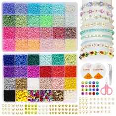 8 X KOITOY 44260PCS 2MM GLASS SEED BEADS,43 COLORS SEED BEADS FOR BRACELET MAKING KIT,GLASS SEED BEADS FOR JEWELLERY MAKING,SMALL BEADS FOR JEWELRY MAKING WITH LETTER BEADS ELASTIC STRING FOR CRAFTS
