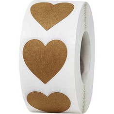 44 X BROWN NATURAL KRAFT HEART STICKERS 25.4 MM 1 INCH WIDE 500 COUNT - TOTAL RRP £481: LOCATION - A RACK