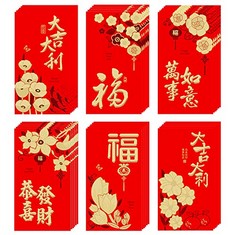 39 X TOPRO 36 PACK 6 DESIGN CHINESE HONG BAO RED ENVELOPES,CHINESE LUCKY MONEY ENVELOPES RED PACKET LAI SEE LUCKY PACKET CASH ENVELOPE RED POCKETS FOR CHINESE NEW YEAR WEDDING BIRTHDAY YEAR (966): LO