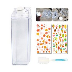 QTY OF ASSORTED ITEMS TO INCLUDE CLEAR MILK CARTON WATER BOTTLE SET WITH 2 PACK CUTE STICKERS AND CUP BRUSH  FOR OUTDOOR AND CAMPING : LOCATION - C RACK