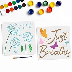 QTY OF ASSORTED ITEMS TO INCLUDE 2PC DANDELION STENCIL BUTTERFLY. INSPIRING QUOTE. DIY HOME DECOR. : LOCATION - D RACK