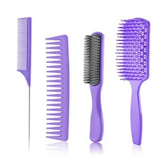 23 X 4 PCS HAIR BRUSH SET PADDLE BRUSH 9-ROW STYLING BRUSH WIDE TOOTH COMB AND TAIL COMB GREAT FOR WET OR DRY HAIR FOR WOMEN MEN KIDS HAIR STYLING (PURPLE) - TOTAL RRP £172: LOCATION - D RACK