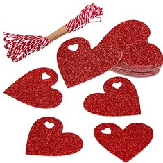 21 X 24 PCS VALENTINE'S DAY HEART SHAPE GLITTER PAPER TAGS WITH TWINE, GLITTER GIFT LABELS PAPER HEARTS BLANK GIFT TAGS FOR GIFT WRAPPING CRAFT PARTY DECORATION SUPPLIES(RED) - TOTAL RRP £80: LOCATIO
