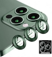 17 X DETHINTON CAMERA LENS PROTECTOR COMPATIBLE WITH PHONE 13 PRO/PHONE 13 PRO MAX [3 HOLES], HD CAMERA LENS SCREEN COVER CASE, ALUMINUM ALLOY LENS CIRCLE COVER [INSTALLATION TRAY] - ALPINE GREEN - T