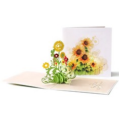 20 X XDISHYN PAPER POP UP CARDS SUNFLOWER 3D POPUP GREETING CARDS WITH NOTE CARD AND ENVELOPE, MULTICOLOUR - TOTAL RRP £116: LOCATION - A RACK