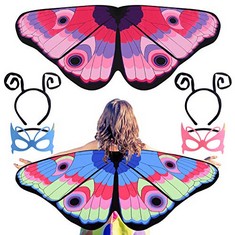 14 X MIAHART 2 PACK BUTTERFLY COSTUME SET, FAIRY BUTTERFLY WINGS CAPE FANCY DRESS UP BUTTERFLY COSTUME WINGS SHAWL AND MASKS FOR WORLD BOOK DAY COSPLAY PARTY HALLOWEEN COSTUMES SET ?PINK BLUE? - TOTA