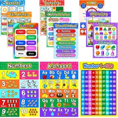 14 X EDUCATIONAL PRESCHOOL POSTER FOR TODDLER AND KID WITH GLUE POINT DOT FOR NURSERY HOMESCHOOL KINDERGARTEN CLASSROOM - TEACH NUMBERS ALPHABET COLORS DAYS AND MORE 16 X 11 INCH (12 PIECES, ENGLISH