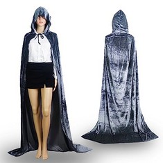 13 X FEEZILOE HALLOWEEN HOODED CLOAK, VELVET FANCY CAPE FOR HALLOWEEN CHRISTMAS COSTUME GRIM REAPER VAMPIRE PARTY, DEVIL WITCH WIZARD COSPLAY (130CM/M, GREY) - TOTAL RRP £79: LOCATION - A RACK