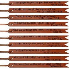 55 X SUNWUUN 10 PCS BIBLE BOOKMARK CHRISTIAN LEATHER BOOKMARK,CHRISTIAN GIFTS FOR MEN AND WOMEN,RELIGIOUS BOOKMARK GIFTS CHRISTIAN BOOKMARK WITH INSPIRATIONAL VERSE CHURCH GIFTS FOR HIM AND HER, BROW