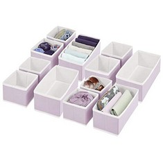 QTY OF ASSORTED ITEMS TO INCLUDE MDESIGN SET OF 12 WARDROBE STORAGE BOXES COLOUR PURPLE AND WHITE: LOCATION - H RACK