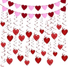 31 X ADISNO VALENTINE'S DAY HEART SWIRL HANGING DECORATION, VALENTINE'S DAY HANGING HEART DECORATIONS, VALENTINE'S HEART BANNER SET FOR BRIDAL SHOWER, ENGAGEMENT, ANNIVERSARY, WEDDING PARTY - TOTAL R