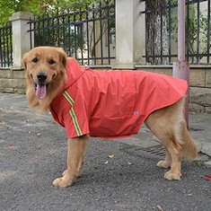 4 X FASHION HOODED PET DOG RAINCOAT, LIGHTWEIGHT DOG RAIN JACKET ZIPPER CLOSURE RAIN PONCHO WITH REFLECTIVE STRIP FOR SMALL MEDIUM LARGE DOGS LOBSTER RED XXXXL - TOTAL RRP £100: LOCATION - I RACK