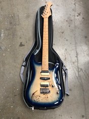 SQOE BLUE ELECTRIC GUITAR WITH GUITAR BAG : LOCATION - C RACK (COLLECTION OR OPTIONAL DELIVERY AVAILABLE)