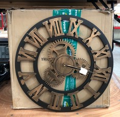 9X BROWN & BRONZE COG WALL CLOCK: LOCATION - BACK TABLES(COLLECTION OR OPTIONAL DELIVERY AVAILABLE)