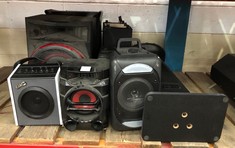 QTY OF ASSORTED SPEAKERS TO INCLUDE DJ TECH CUBE 50 AMPLIFIER : LOCATION - B RACK(COLLECTION OR OPTIONAL DELIVERY AVAILABLE)