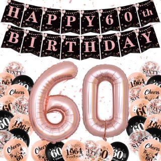 19 X AFRITEE 60TH BIRTHDAY DECORATIONS FOR WOMEN-60TH BIRTHDAY BALLOONS FOR WOMEN HAPPY 60TH BIRTHDAY BANNER ROSE GOLD PARTY DECORATIONS WITH NUMBER 60 FOIL BALLOON 1964 VINTAGE SEQUIN BALLOONS - TOT