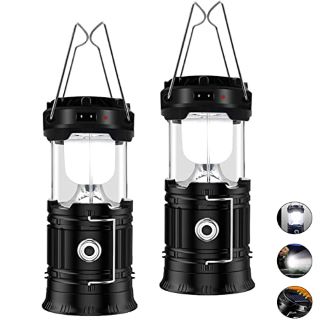 20 X SOLAR CAMPING LANTERN, PORTABLE LED CAMPING LIGHTS WITH FOLDABLE HOOK, HAND CRANK LED TORCH, IPX4 WATERPROOF PORTABLE CAMPING LIGHT FOR CAMPING, HURRICANE, EMERGENCY, HOME, SHED ETC. (2 PACK BLA