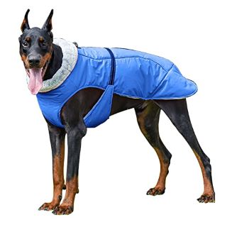 12 X XHUANGTECH WINTER DOG COAT, REFLECTIVE WATERPROOF WARM JACKET WITH HARNESS HOLE, COZY FLEECE DOG CLOTHES WITH ADJUSTABLE CHEST STRAP FOR SMALL MEDIUM LARGE DOGS (BLUE, 6XL) - TOTAL RRP £144: LOC