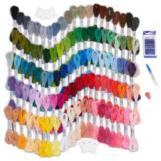 25 X AVENFAIR EMBROIDERY THREADS 100 SKEINS PER PACK, MULTI COLOR EMBROIDERY FLOSS, CROSS STITCH THREADS, FRIENDSHIP BRACELET THREADS, WITH FREE NEEDLES, FLOSS BOBBINS (100 COLORS) - TOTAL RRP £156: