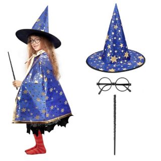 37 X ANZMTOSN UNISEX KIDS WIZARD PARTY COSTUME CLOAK FANCY DRESS WITCH CAPE WITH WAND HAT MAGIC WIZARDING WORLD SET FOR BOYS, GIRLS BIRTHDAY CARNIVAL COSPLAY CHRISTMAS HALLOWEEN BLUE - TOTAL RRP £315