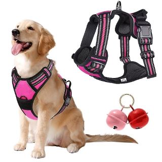 20 X BELABABY DOG VEST HARNESSES, NO PULL X-LARGE DOG HARNESS FRONT CLIP DOG HARNESS WITH FRONT BACK CLIPS, REFLECTIVE ADJUSTABLE SOFT PADDED DOG PUPPY HARNESS WITH LOVELY BELLS, ROSE - TOTAL RRP £28