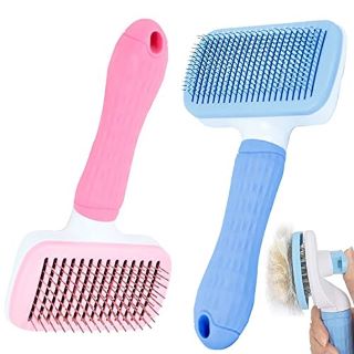 20 X PET SELF CLEANING HAIR REMOVER SLICKER BRUSH FOR DOGS AND CATS, GROOMING TOOL, REMOVES UNDERCOAT, DANDER, DIRT AND IMPROVE CIRCULATION, PET DETANGLING COMB FOR LONG AND SHORT SHEDDING HAIR (PINK
