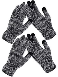 53 X COORABY 2 PAIRS MEN OR WOMEN'S WINTER TOUCH SCREEN MAGIC GLOVES WARM KNIT GLOVES TYPING TEXTING GLOVES (BLACK AND GREY, SMALL) - TOTAL RRP £242: LOCATION - F