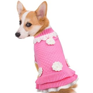 24 X JOYTALE DOG JUMPER, SOFT WARM FALL WINTER PET CABLE TURTLENECK SWEATER COAT WITH CUTE FLOWER STUDDED WITH PEARL, PUPPY PULLOVER KNITTED CLOTHES OUTFIT FOR GIRL BOY SMALL MEDIUM DOGS, PINK - TOTA