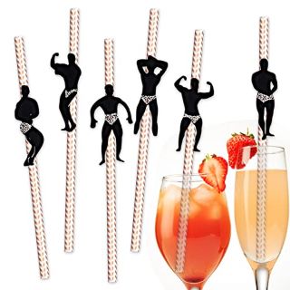 61 X EXCELIFE HEN PARTY PAPER STRAWS, 18 PCS BACHELORETTE PARTY FITNESS MEN NAUGHTY STRAW HOT STRIPPER POLE DANCING MEN COCKTAIL STRAWS FOR BACHELOR PARTY, BRIDAL SHOWER WEDDING SUPPLIES, WAVE - TOTA