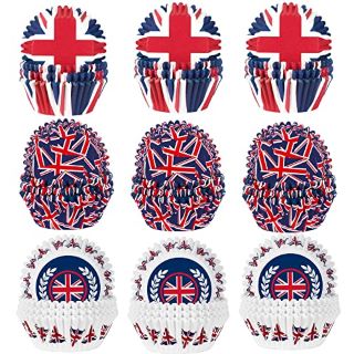 28 X UNION JACK CUPCAKE CASES,SEP GLITTER 300PCS KING'S CORONATION CUPCAKE CASES GREASEPROOF PAPER BAKING MUFFIN CUPS FOR KING CHARLES III CORONATION PARTY SPORTING EVENTS DECORATIONS SUPPLIES(3 DESI