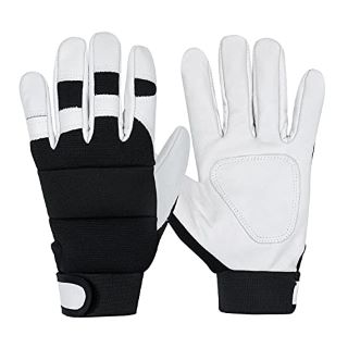 38 X GSG GARDENING GLOVES FOR MEN THORN PROOF MULTI-USE COWHIDE LEATHER WORK GLOVES BREATHABLE HEAVY DUTY GARDEN GLOVES WHITE MEDIUM - TOTAL RRP £269: LOCATION - A