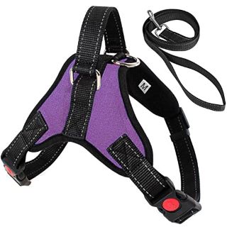 15 X SAKRUDA NO PULL DOG HARNESS VEST WITH HANDLE AND 1 PC DOG LEASH,BREATHABLE,COMFORTABLE PET VEST WITH ADJUSTABLE SOFT PADDED,BEST FOR MEDIUM ANIMALS DOG CAT OUTDOOR TRAINING WALKING (M PURPLE) -