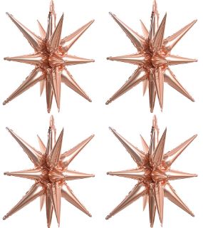 3 X TONIFUL 4 PCS 22INCH 4D ROSE GOLD STARBURST CONE MYLAR BALLOONS 14 POINT STAR BALLOONS EXPLOSION STAR FOIL BALLOONS FOR PARTY SUPPLIES BACKDROP CHRISTMAS NEW YEAR BIRTHDAY WEDDING PHOTO BOOTH ORN