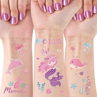 42 X MERMAID TEMPORARY TATTOOS FOR KIDS - 6 SHEETS FAKE TATTOO STICKERS 300+ LASER STYLES WITH ALPHABET STICKERS MERMAID TAIL TATTOOS BIRTHDAY PARTY SUPPLIES DECORATIONS FOR GIRLS CHILDREN - TOTAL RR