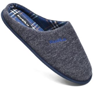 18 X KUAILU MENS COMFORT MEMORY FOAM SLIPPERS SLIP ON HOUSE SHOES COZY MULE SLIPPERS WITH ANTI-SLIP INDOOR OUTDOOR RUBBER SOLE BLUE SIZE 9 - TOTAL RRP £270: LOCATION - K