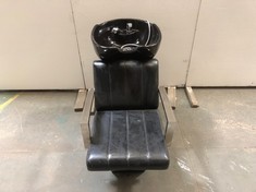 BLACK LEATHER HAIR WASHING STATION WITH CHAIR & CERAMIC SINK
