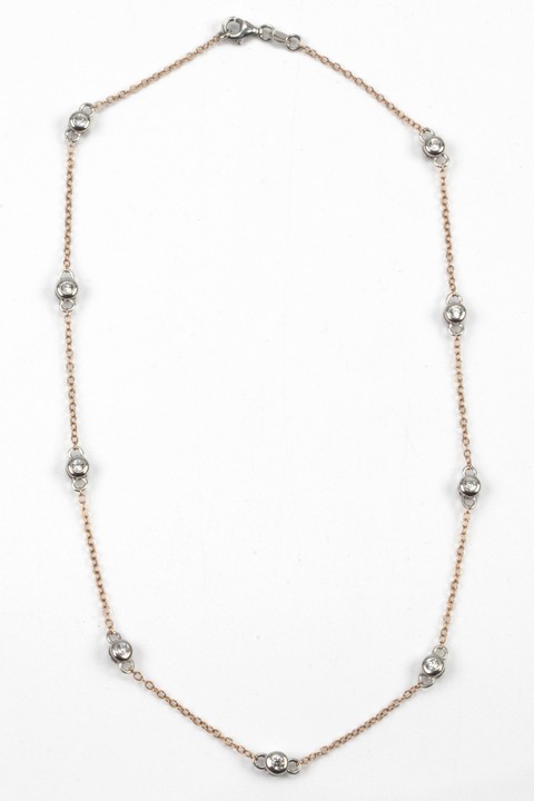 Silver Rose Gold Plated White Stone Necklace, 55cm, 7g