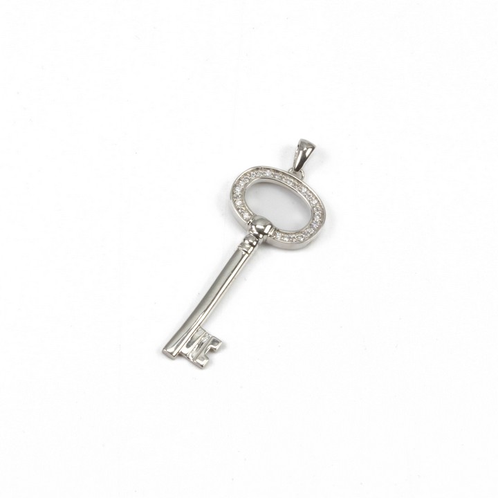 Silver CZ Key Pendant, 5cm, 2.6g