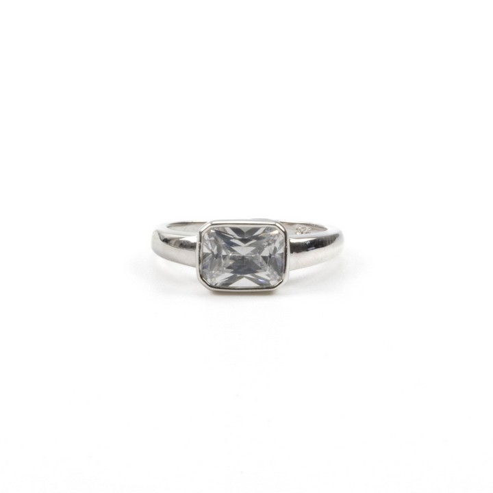 Silver Rectangle CZ Stone Ring, Size M, 2.8g