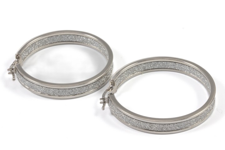 Silver Pavé Hoop Earrings, 4cm, 8g