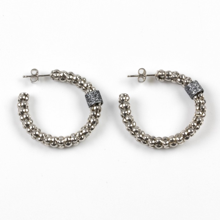 Silver Hoop Earrings with Grey Enhancer, 3.3cm, 7.6g