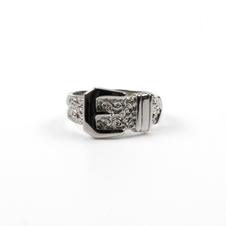 Silver Patterned Buckle Ring, Size S½, 6.8g