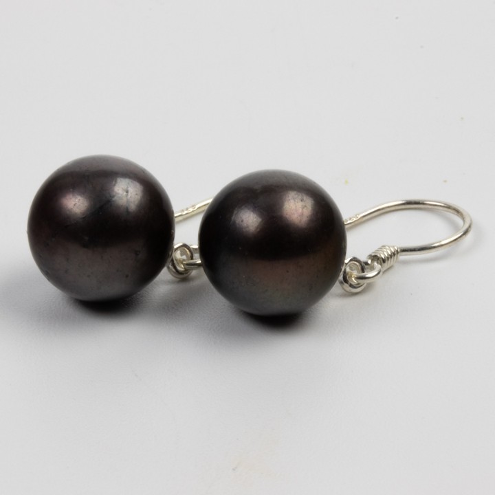 Silver Black Freshwater Pearl AAAA Drop Earrings, 2.5cm, 3.7g (VAT Only Payable on Buyers Premium)