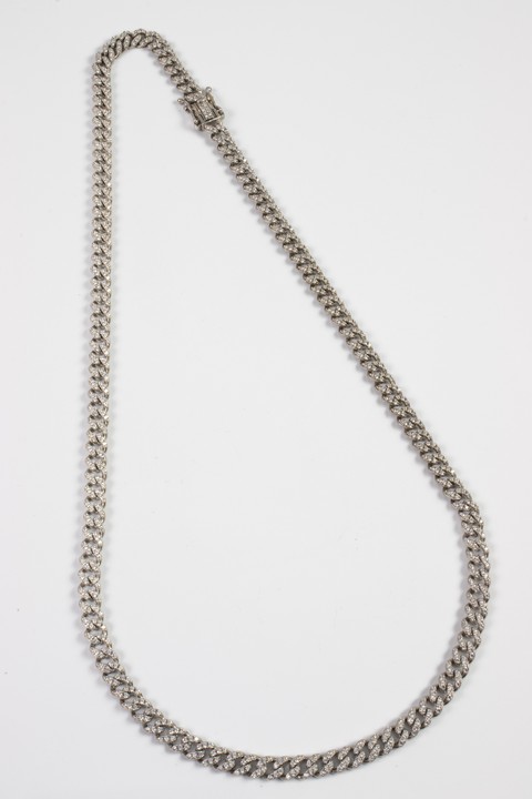 Silver Clear Stone Pavé Curb Chain, 56cm, 45.4g. (VAT Only Payable on Buyers Premium)
