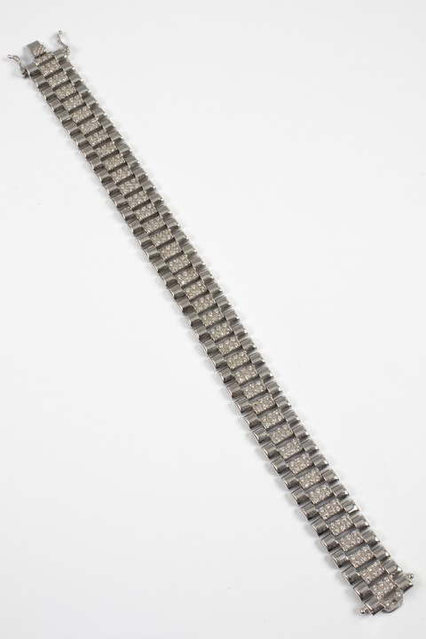 Silver Clear Stone Pavé Three Row Bracelet, 21cm, 34.5g. (VAT Only Payable on Buyers Premium)